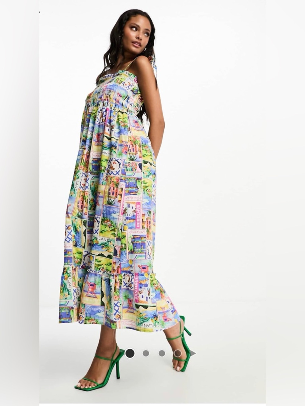 ASOS Nobody’s Child Colorful Travel-Print Maxi Sundress Resort Vacation Wear